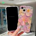 2 x Compatible with iPhone 13 Pro Case for Women, Cute Curly Wave Frame Shape, Colorful Retro Oil Painting Flower Laser Beam Glossy Pattern, Compatible with iPhone 13 Pro, Moon