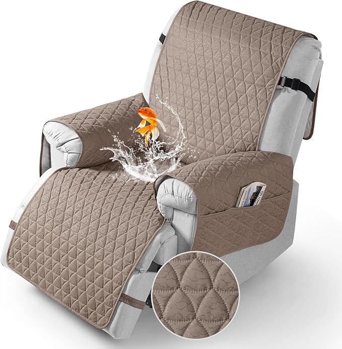 TAOCOCO 100% Waterproof Recliner Cover - Recliner Cover with Non-Slip Granule, Recliner Chair Covers with Elastic Band, Recliner Chair Covers for Reclining Chair(Taupe, Oversized-30'')