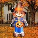 5FT Halloween Inflatable Decorations Scarecrow with Birds Inflatable Outdoor Decoration with LED Lights Halloween Blow Up Inflatable for Garden Home Holiday Party
