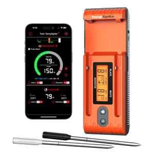TempSpike 500FT Bluetooth Wireless Meat Thermometer for Grilling and Smoking, Dual Meat Probes Grill Thermometer, LCD-Enhanced Booster, Smoker BBQ Thermometer for Grill Rotisserie Turkey Beef