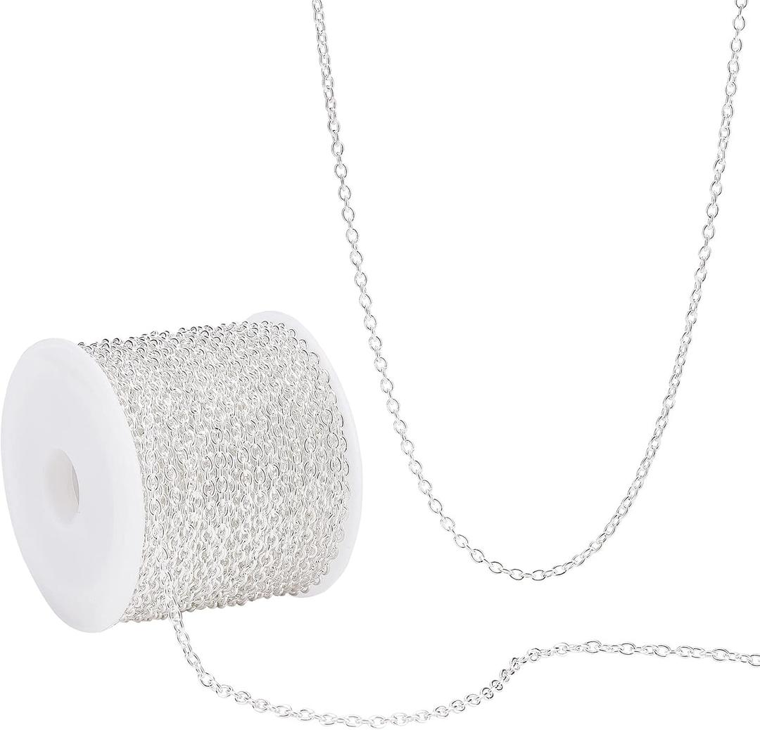 PH PandaHall 32ft Necklace Chains 2mm Silver Iron Cross Chain Link Cable O-Shaped Chain Craft Jewelry Chains for DIY Necklace Bracelet Jewelry Accessories DIY Making-3x2x0.5mm