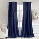 MIULEE Navy Blue Back Tab Blackout Curtain 96 Inch Long 2 Panels Set for Bedroom, Rod Pocket/Pinch Pleat Thermal Insulated Living Room Darkening Pleated Light Blocking Floor to Ceiling Drape