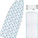 Extra-Wide Ironing Board Cover and Pad Replacement with Scorch and Stain Resistant Thick Padding and Elasticized Edge 18" x 49" Ironing Board Covers 4 Fasteners and 1 Protective Scorch Mesh Cloth (Floral)