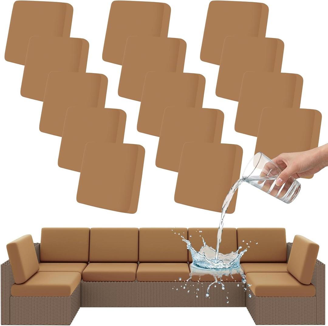 Smiry Waterproof Patio Cushion Covers, Stretch Outdoor Couch Slipcovers Replacement Washable Furniture Protector Sofa Chair Seat Cover for Dogs and Pets (14 Pcs, Camel)