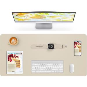AFIING Leather Desk Pad Protector,Mouse Pad,Office Desk Mat, Non-Slip PU Leather Desk Blotter,Large Desk Mat,Waterproof Keyboard Mat for Office/Home/Decor (Beige,35" x 17")