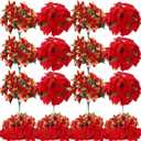 Hotop 12 Bundles Christmas Glitter Poinsettia Artificial Bushes 12.6 Inch Poinsettia Flowers Bushes Christmas Decorations Ornaments for Indoor Outdoor (Red,Red and Gold)