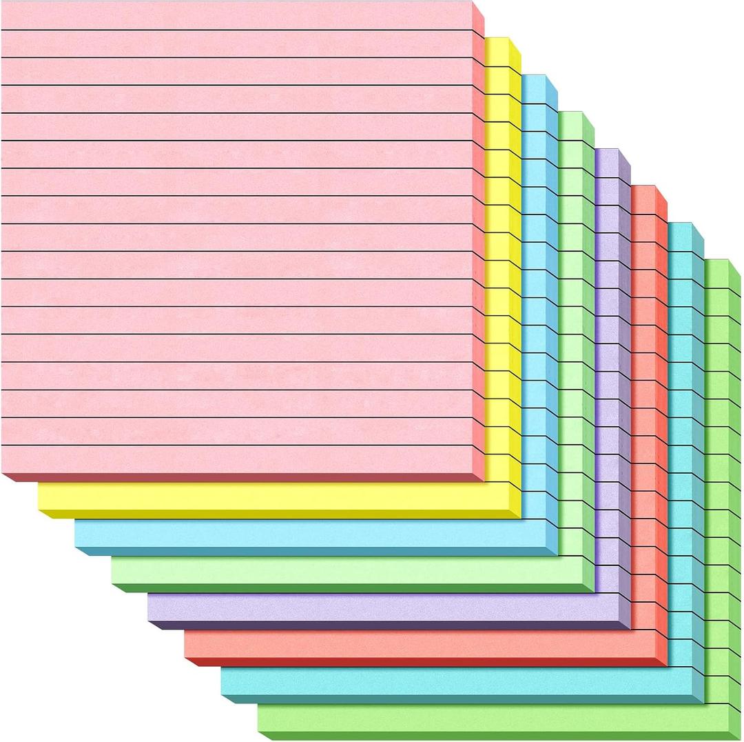Qeeenar 8 Pads Big Sticky Notes 11 x 11 Inch Lined Jumbo Large Sticky Notes for Wall,Giant Strong Power Memo Square Post for Office, 25 Sheets/Pad(Pastel Color)