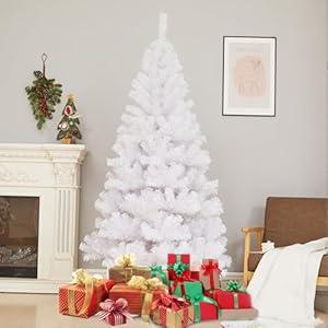 PLKO 5FT Artificial Holiday Christmas Tree，Artificial Christmas Tree Xmas Pine Tree with Stand and Soft White Branch for Holiday Indoor Outdoor, 450Tips(White)