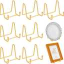 12Pcs Golden Picture Holder Stand, 3 Inch Plate Stands Twist Wire Easel Tabletop Picture Frame Holder Square Iron Easel for Mother's Day Weddings Kitchen Office Room Sign Book Photo Display