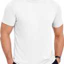 COOFANDY Men's Mock Turtleneck T Shirt Short Sleeve Slim Fit Basic Casual Undershirt Solid Color Pullover Tee (XX-Large, A-white)