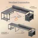 PRAISUN 66" L Shaped Gaming Desk with LED Lights & Power Outlets, Computer Desk with Fabric Drawers and Print Stand, Corner Office Desk, Monitor Stand, Mesh CPU Stand, Grey