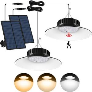 2 Pack Solar Shed Pendant Light Outdoor/Indoor, Solar Motion Sensor Lights with 3000K/4000K/6000K, IP65 Waterproof for Garden, Patio, Gazebo, Barn, Shed, Chicken Coop
