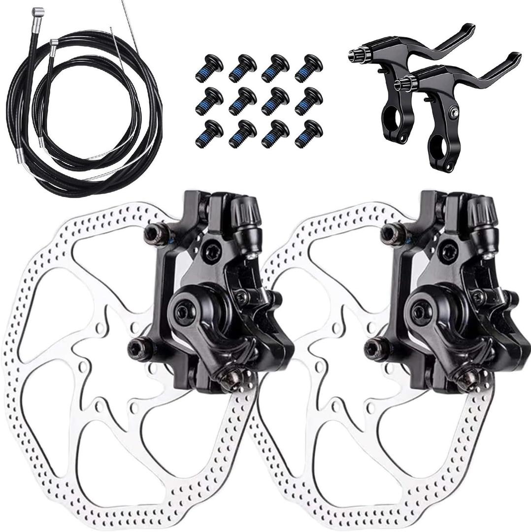 Bike Disc Brake Kit, Bike Front and Back Disc Brake Kit-Calipers,2 Pcs Stainless Steel 160 mm Rotors & Cable & Brake Lever & A Pair of Bicycle Brake levers & Fixing Screws