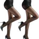 G&Y 2 Pairs Women's Lycra Sheer Tights - 30D No Rip Control Top Pantyhose with Reinforced Toes (Black)