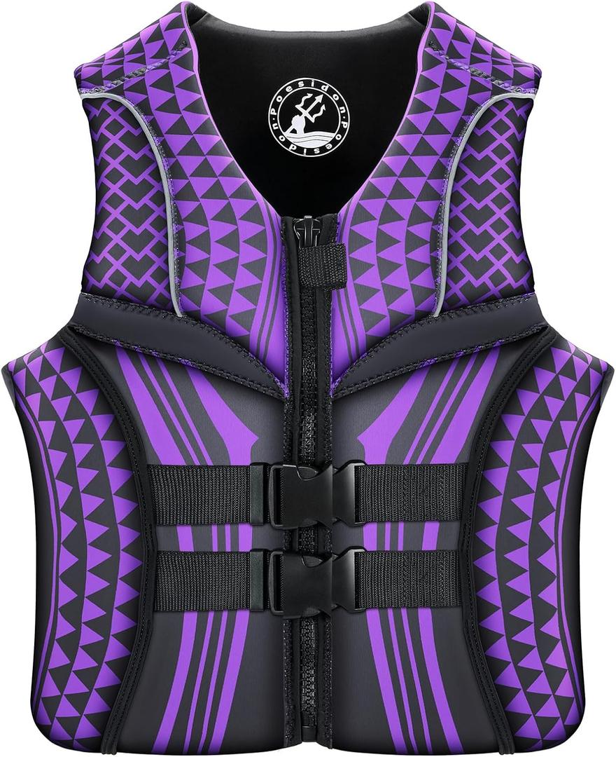 Geometric Print Life Vest, Zipper Front, Adjustable Buckles (X-Large, PURPLE)