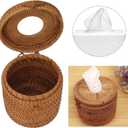 2 x Rattan Woven Cylinder Tissue Box Cover - Boho Decorative Round Tissue Holder for Bathroom, Living Room, Coffee Table, Bedroom(Cylinder Style)