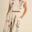 Women Floral Embroidery Dress Sleeveless 2 Piece Tank Top and Skirt Loose Fit Boho Dress, S