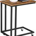 VASAGLE End Table, C Shaped TV Tray with Metal Frame Rolling Casters, Industrial Side Table for Living Room Bedroom, 19.7 x 13.8 x 23.6 Inches, Rustic Brown and Black