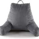 Bedrest Reading Pillow with Arm Rests, Ultra Soft Fabic with Convenient Handle and Pocket, Great as Backrest for Reading, Gaming, Relaxing or TV (Gray)