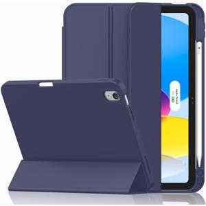 iMieet Case for iPad (A16)/iPad 10th Generation [11-Inch 2025/10.9 Inch 2022], Trifold Stand Smart Cover with Pencil Holder and Soft TPU Back, Supports Touch ID(Dark Blue)