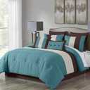 Loft 8-Piece Striped Comforter Set Full, Blue/Beige/Chocolate Brown