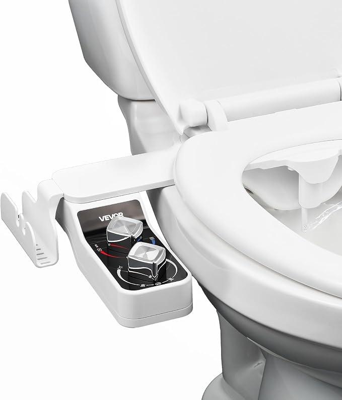 VEVOR Bidet Attachment for Toilet, Hot & Cold Non-Electric Water Sprayer - Dual Retractable Nozzles, Adjustable Water Pressure, 0.3’’ Ultra Thin Bidet Toilet Seat Attachment for Rear and Feminine Wash