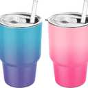 6.5 oz Mini Tumblers with Slider Lids and Straws - Upgraded 2 Pack Mini Tumbler Shot Glass with Straw Double Wall Vacuum Stainless Steel Small Insulated Stackable Cup Leak Proof (Multicolor)