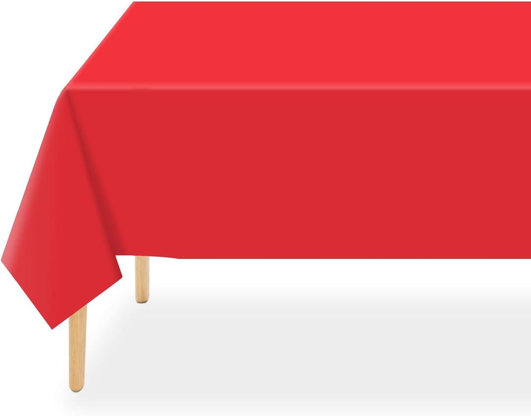 QIKSION Red Plastic Table Cloth Disposable 2 Pack, 54 x 108 Inch Tablecloths for Valentines, Mothers Day, Birthday Party, Christmas Decorations, Rectangle Table Cover