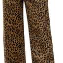 LookbookStore Wide Leg Jeans for Women Trendy High Waisted Stretchy Cheetah Leopard Pants Ankle Length Trouser Jeans (Large)
