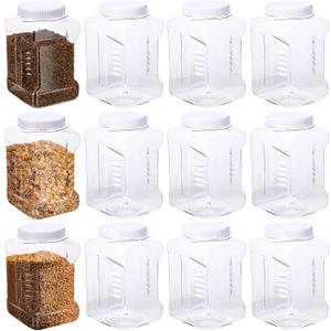 12 Packs 1 Gallon Plastic Grip Jar with Cap Clear Storage Containers Grip Jars Multi-use Empty Containers Household Dried Food Canisters BPA Free for Kitchen Fermentation Food Storage (White Lid)