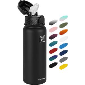 Fanhaw 20 Oz Stainless Steel Insulated Sports Water Bottles with Straw for Kids, Men and Women (Black)