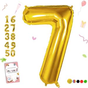 Smlpuame 40 inch Number Balloon 0-9 Gold Large Number 7 Balloons,Digital Balloons for Birthday Party Celebration Decorations Supplies, Helium Foil Number Balloons for Wedding Anniversary