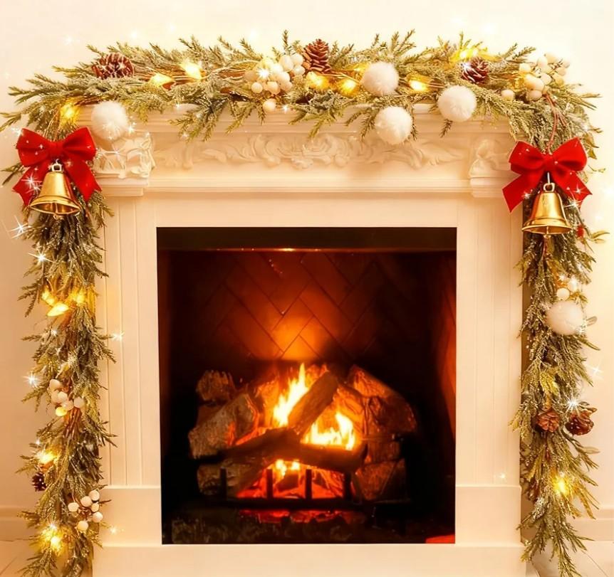 6FT Prelit Christmas Garlands with Lights Artificial Christmas Lighted Greenery Pine Cones Garland with White Berries for Christmas Door Mantle Stairs Railing Home Holiday Xmas Decoration Indoor