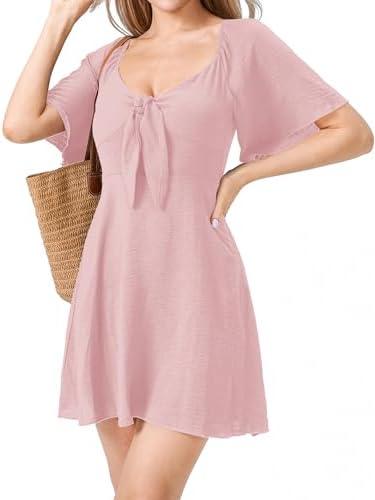 Arise Myst Womens Dresses 2025 Spring Summer Deep V Neck Casual Bow Tie Mini Cocktail Beach Dress XL