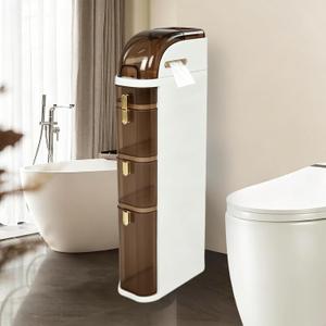 BGYMF 4-Tier Slim Bathroom Storage Cabinet, Narrow Rolling Storage Cart with Wheels, White Plastic Slim Organizer for Small Bathroom, Kitchen, Laundry Room, Corner