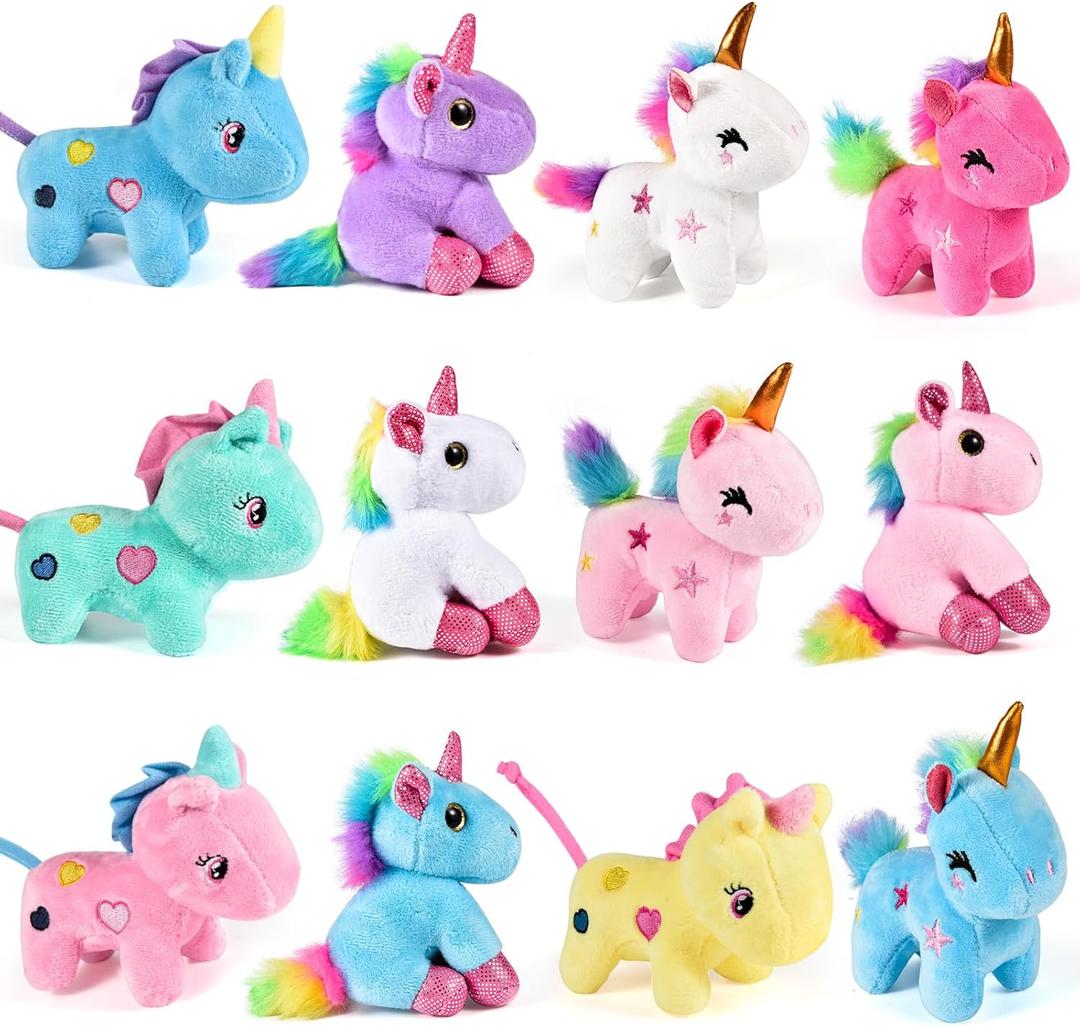 Golray 12Pcs Mini Plush Unicorn Stuffed Animals Unicorn Party Favors Bulk Toys Assortment Goodie Bag Stocking Stuffers Fillers Kid Girl Birthday Gift Carnival Prize, Unicorns Party Favors
