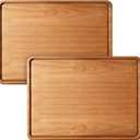 2 PCS 16 x 12 in Large Solid Acacia Rectangular Wood Serving Trays Natural Wooden Boards Serving Platters for Bar Coffee Party Dessert Tray