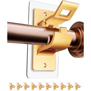 No Drill Curtain Rod Brackets, (10-Pack) Gold Self Adhesive Curtain Rod Holders Nail-Free No-Screw, Adjustable Hangers Hooks for Curtain Rods up to 1.18" Dia