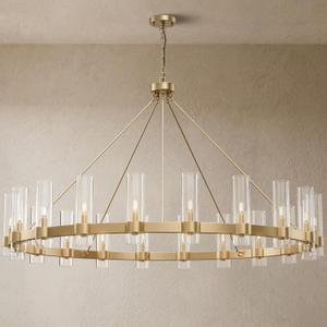 20-Lights Gold Chandelier,Wagon Wheel Chandelier with Glass Shade, 60 Inch Large Round Industrial High Ceilings Pendant Lighting Fixture for Dining Room, Living Room, Kitchen Island, Foyer (60in-1-Tier)