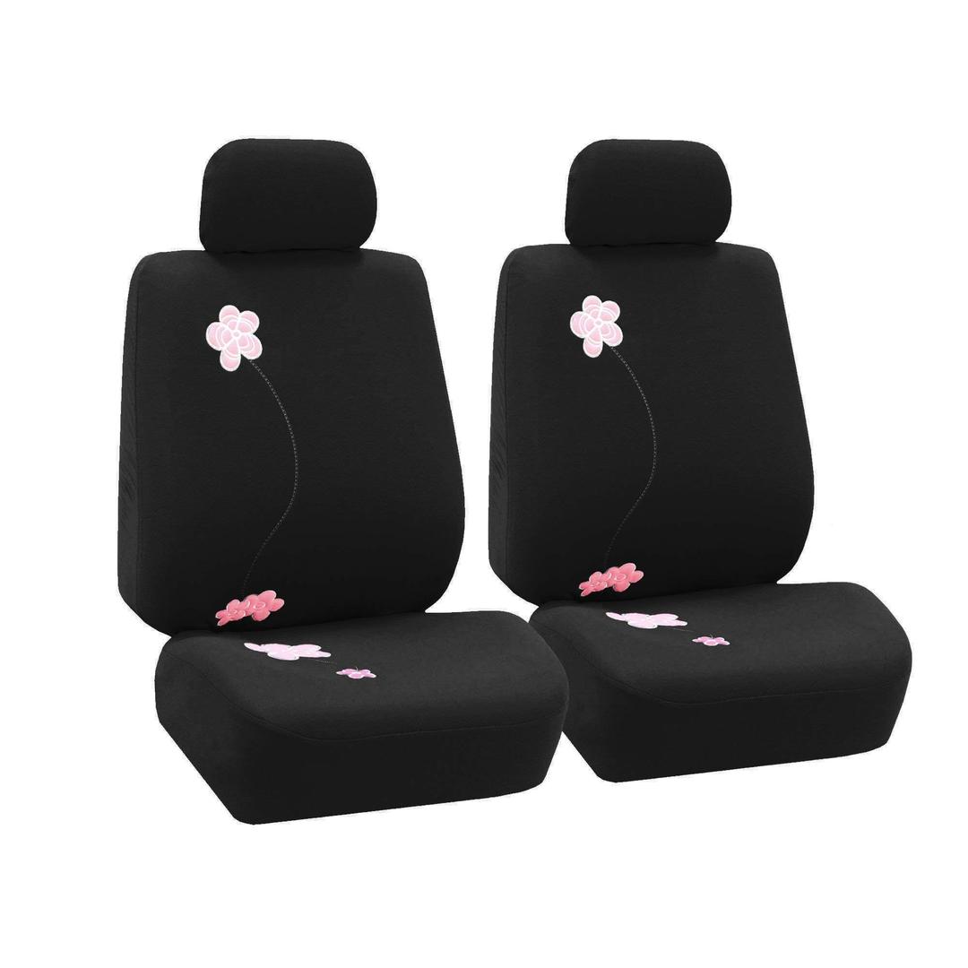 FH Group Front Set Cloth Car Seat Covers for Low Back Car Seats with Removable Headrest, Universal Fit, Airbag Compatible Seat Cover for SUV, Sedan, Van, Black