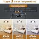 20 Inch Square LED Flush Mount Ceiling Light, 50W, 5000LM 3000K/4000K/6000K CCT Selectable, Large Square LED Flat Panel Ceiling Light Fixture for Bedroom,Kitchen,Living Room (Black 1PK)