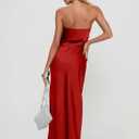 DAAWENXI Women's Summer Sexy Strapless Satin Tube Bodycon Midi Dress Side Slit Cocktail Party Long Dresses (Red)