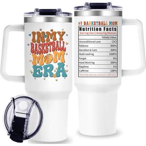 40oz Basketball Mom Tumblers for Women, Basketball Mom Gifts for Mother from Daughter Son, Basketballs Lovers Tumbler with Handle, Basketballs Cup Moms Gifts for Women on Birthday Mothers Day