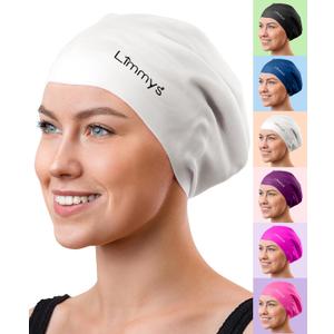 Limmys Premium Swim Cap for Women with Long Hair  Soft Silicone Swimming Cap for Women  Comfortable, Extra Room Fit, Chlorine Resistant & Hypoallergenic  Trusted by Swimmers Worldwide (Medium, White)