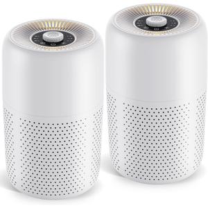 2 Pack YARIKI Air Purifiers for Bedroom Home with Aromatherapy Function,Small Air Purifier with Nightlight Speed Control,24dB Low Noise for Better Sleep,For Pet Room Dorm Kitchen,P60 (White)