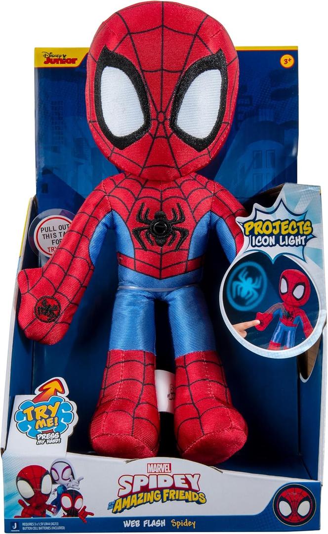 Marvel Spidey and His Amazing Friends Web Flash Spidey Plush - 9-Inch Plush with Light Up Signal - Toys Featuring Your Friendly Neighborhood Spideys