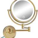 10" Wall Mounted Makeup Mirror with Light and Magnification, 3 Color LED, 1X/5X Wall Mount Magnifying Mirror with Extension Arm Gold for Bathroom, Hardwired, Brushed Moderne Brass
