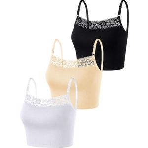 3 Pieces Lace Camisole Lace Crop Top Lace Half Cami Breathable Basic Cami Spaghetti Tank Top for Women Girls (X-Large)