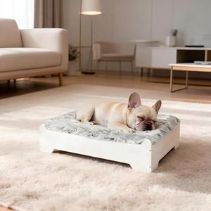 CLOUDBERG Small Elevated Wooden Dog Bed Frame with Cushion, Raised Dog Couch Sofa 27½”x 21” Up to 40lbs