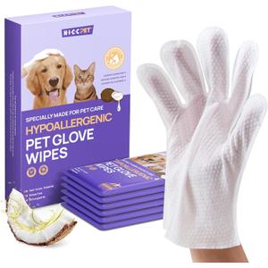 HICC PET Dog Wipes Cleaning Deodorizing Glove Wipes for Dogs, Cats & Horses, Vet Recommended Hypoallergenic Hydrating & Nourishing Pet Wipes for Eyes, Ears, Butt & Paws, No-Rinse, 6pcs Coconut Scent